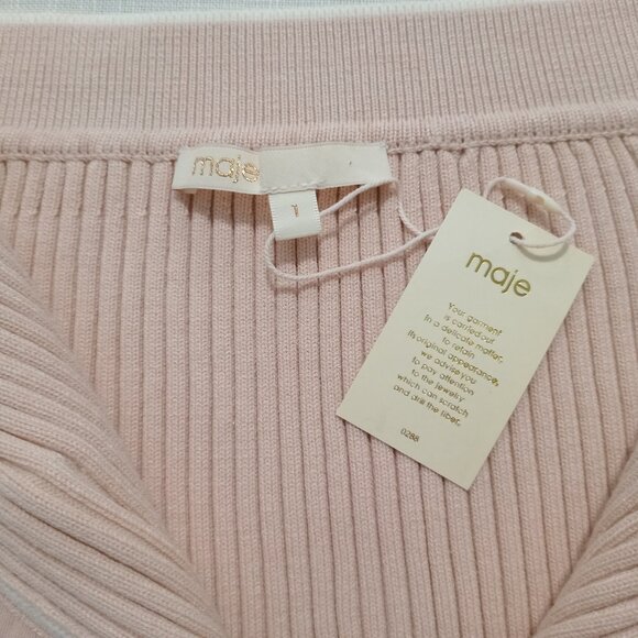 Maje Women's Ribbed Beige Mini Skirt Knit Stylish Classy Chic Timeless Size 1/S - Picture 7 of 9